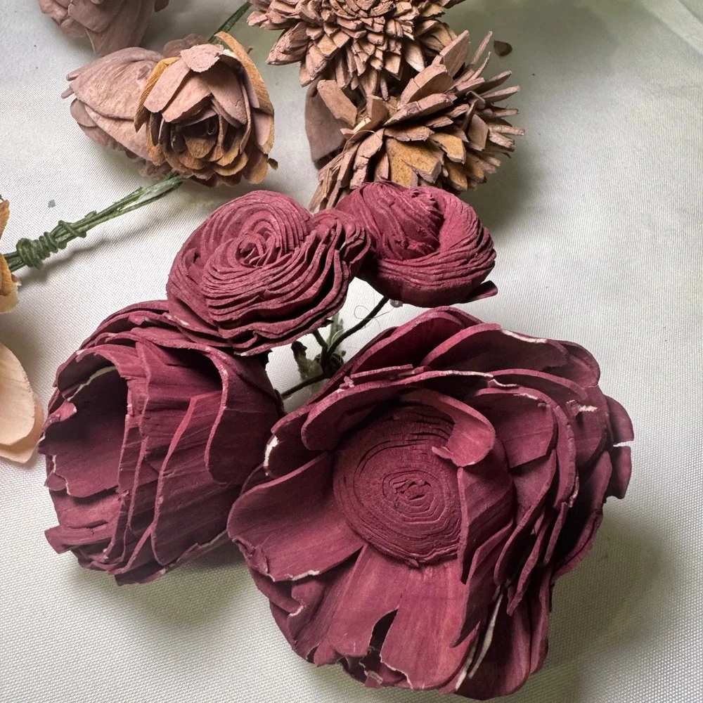 Sola Wood Flower Lot 64pc Assorted Colors Roses Zinnias DIY Wedding Craft Decor
